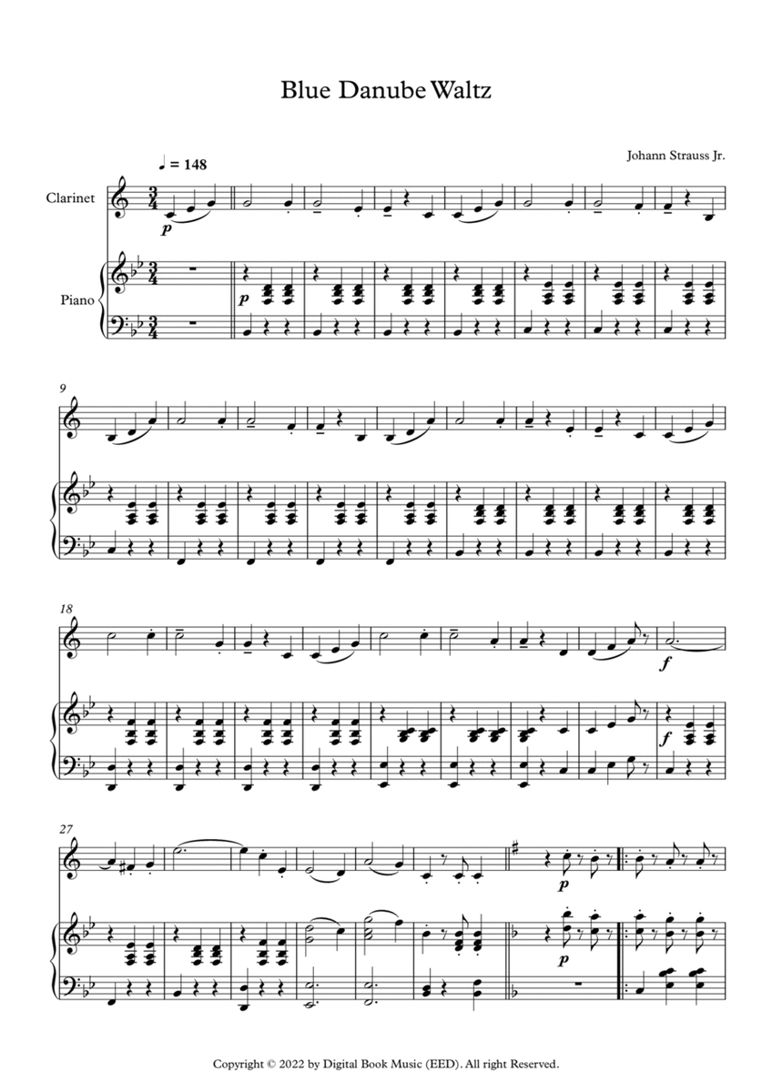Blue Danube Waltz - Johann Strauss Jr. (Clarinet + Piano) image number null