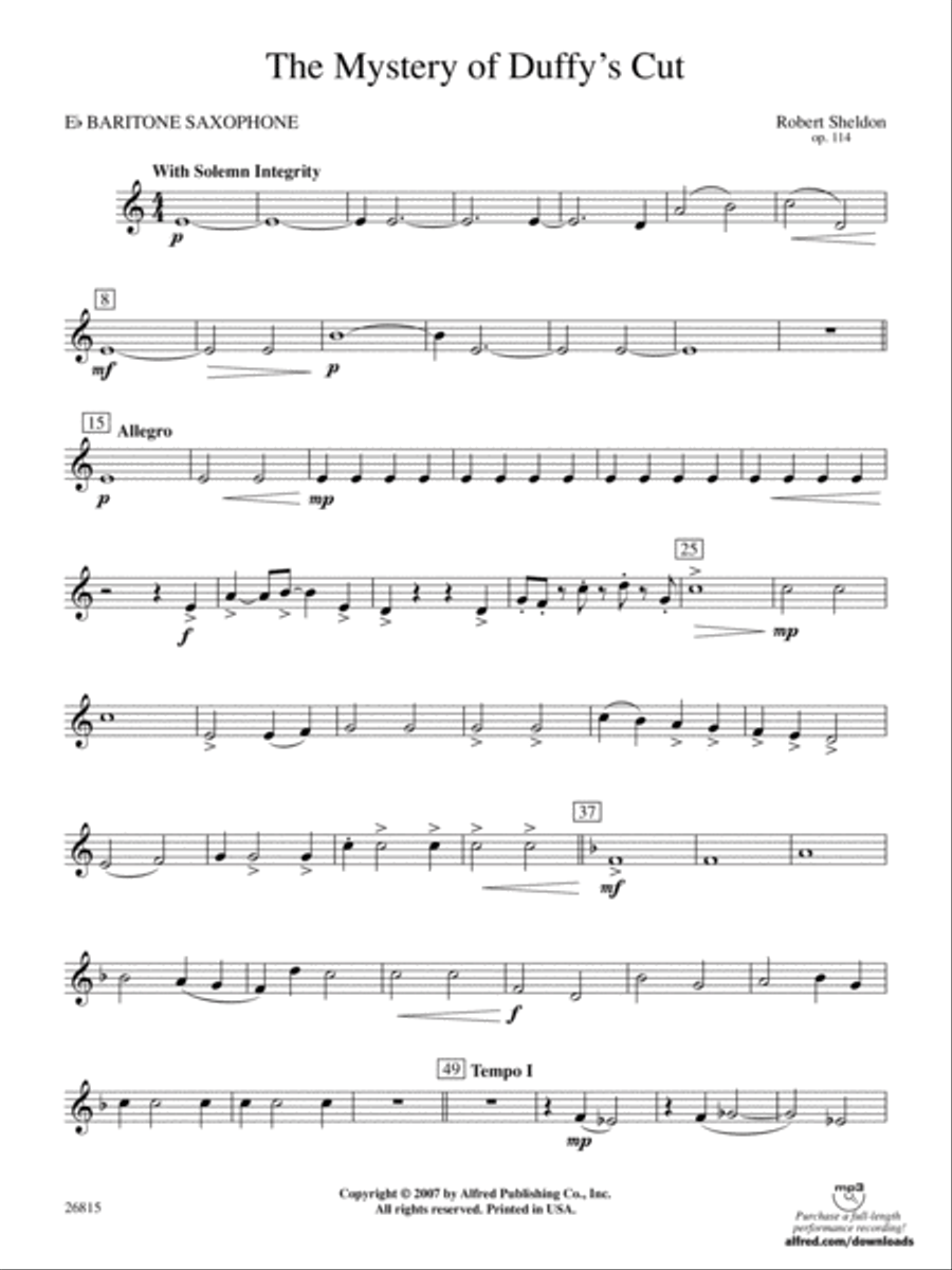 The Mystery of Duffy's Cut: E-flat Baritone Saxophone Concert Band scores gallery preview page 1