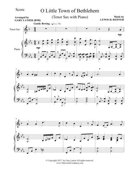 O LITTLE TOWN OF BETHLEHEM (Tenor Sax with Piano & Score/Part) image number null