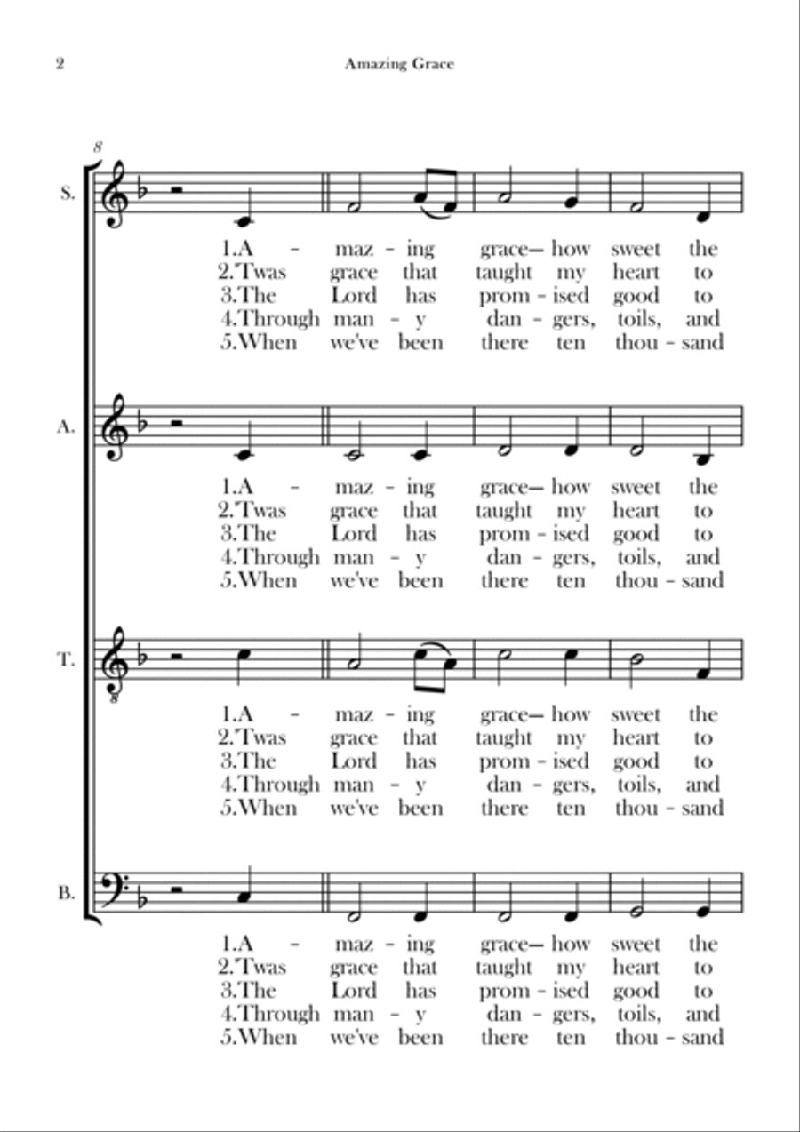 Amazing Grace 4-Part scores gallery preview page 2