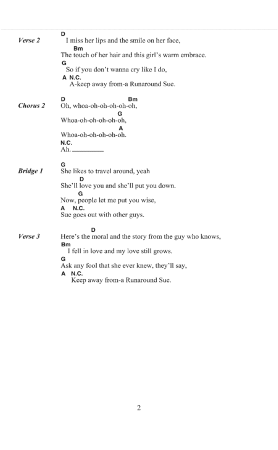 Runaround Sue Runaround Sue Guitar scores gallery preview page 2