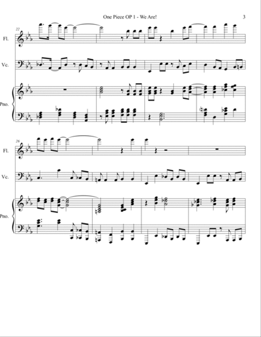 One Piece OP 1 - We Are Trio Flute Cello Piano Flute scores gallery preview page 3