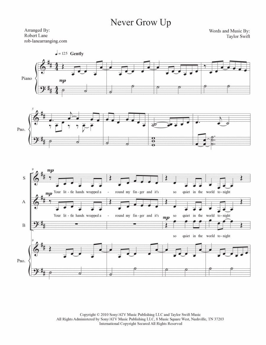 Never Grow Up 3-Part scores gallery preview page 1