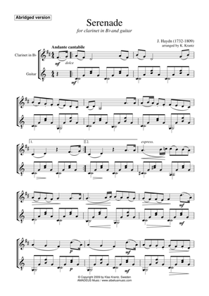 Book cover for Serenade (abridged) for clarinet in Bb and guitar