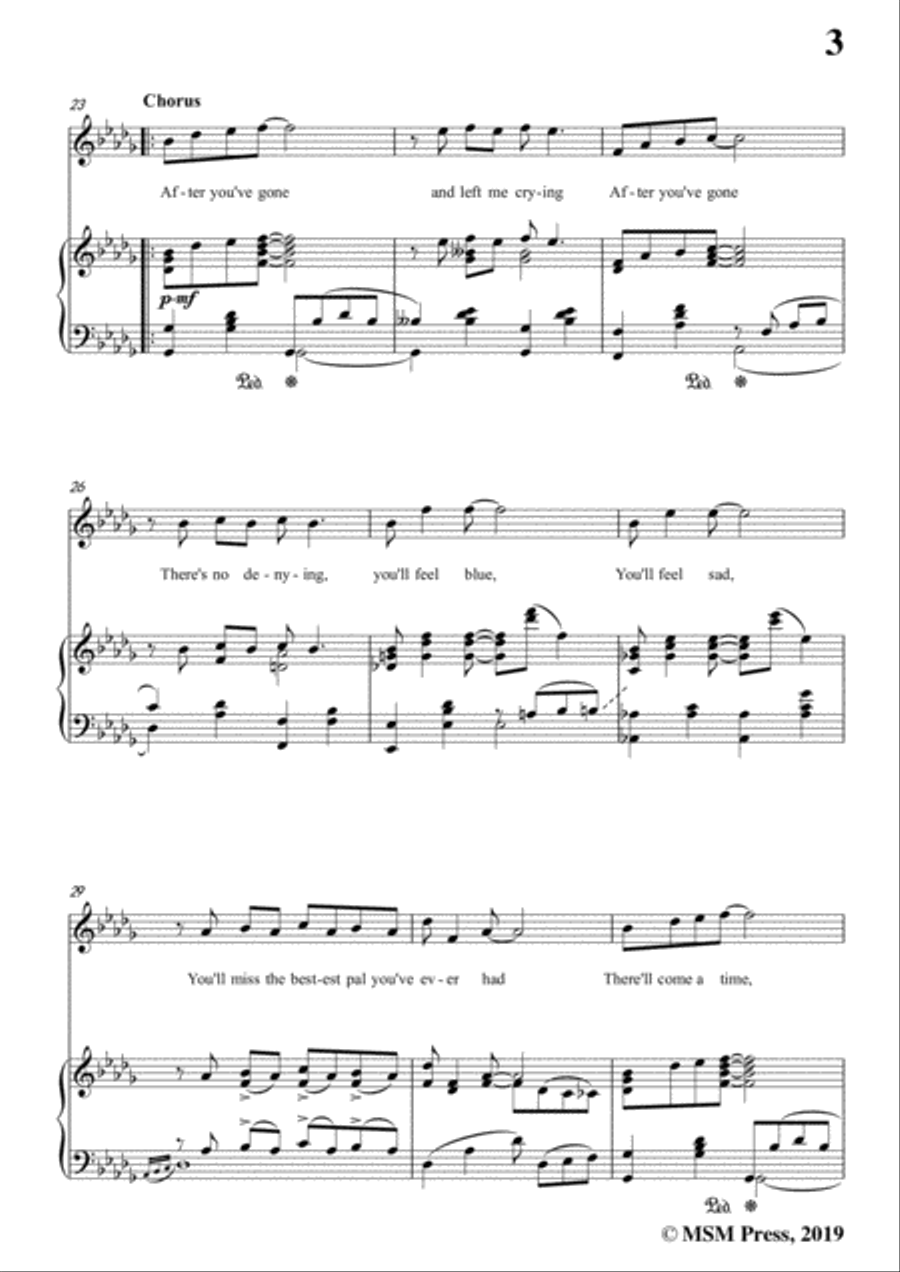 Turner Layton-After You've Gone,in D flat Major,for Voice and Piano Voice Solo scores gallery preview page 5