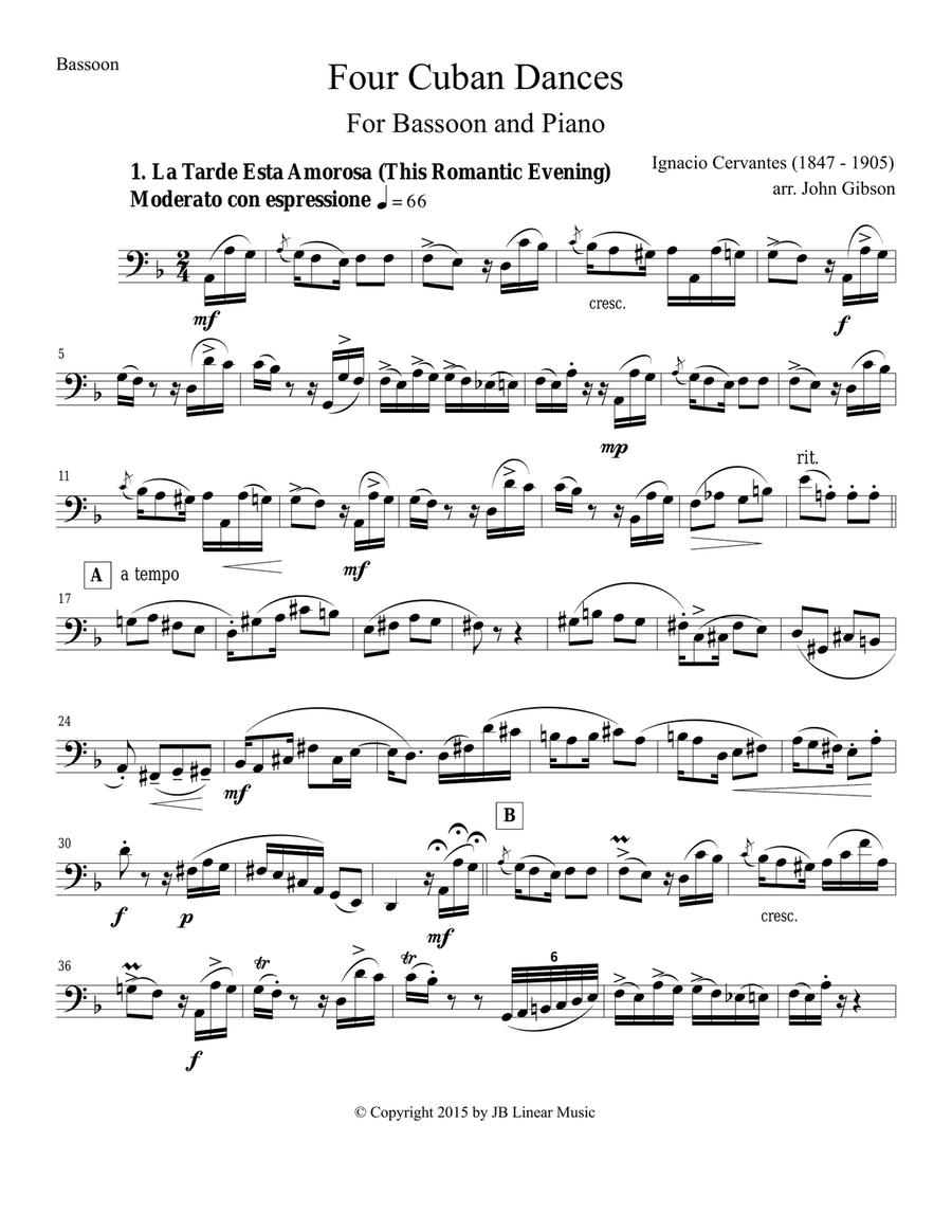 4 Cuban Dances by Cervantes for Bassoon and Piano Woodwind Duet scores gallery preview page 2