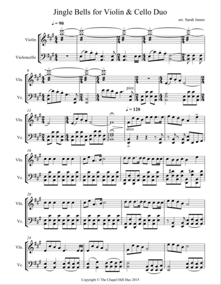 Jingle Bells - Full Length Violin & Cello Arrangement by The Chapel Hill Duo String Duet scores gallery preview page 2