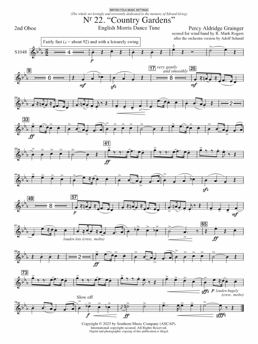 Country Gardens for Symphonic Band - Oboe 2 Concert Band scores gallery preview page 1