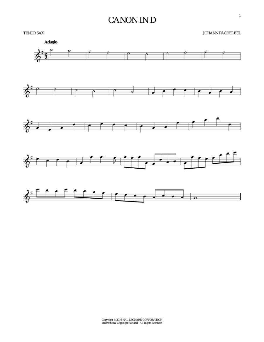 Canon In D Tenor Saxophone scores gallery preview page 1