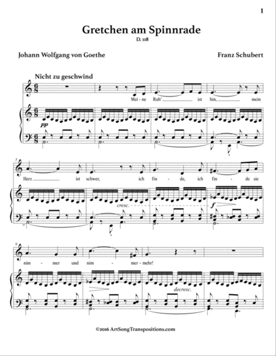 SCHUBERT: Gretchen am Spinnrade, D. 118 (transposed to B-flat minor) Voice scores gallery preview page 2