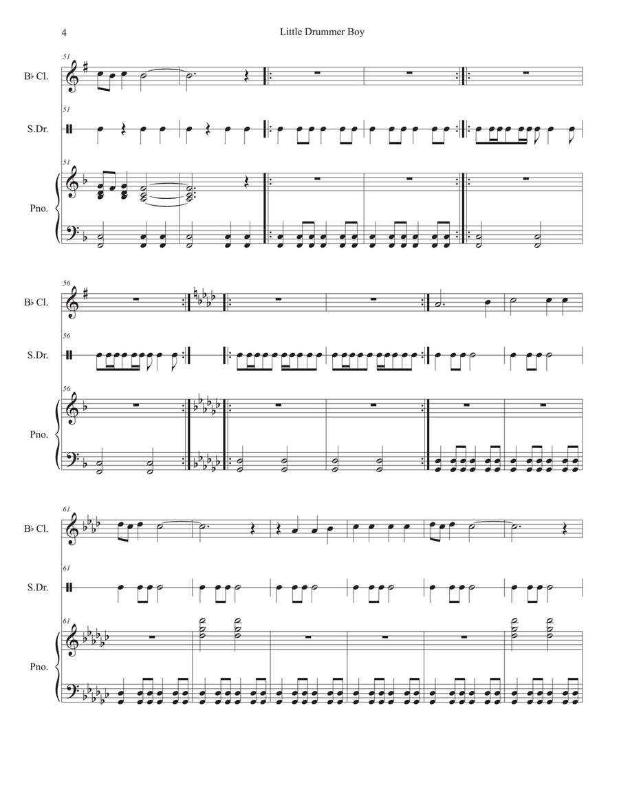 The Little Drummer Boy Clarinet Solo scores gallery preview page 4