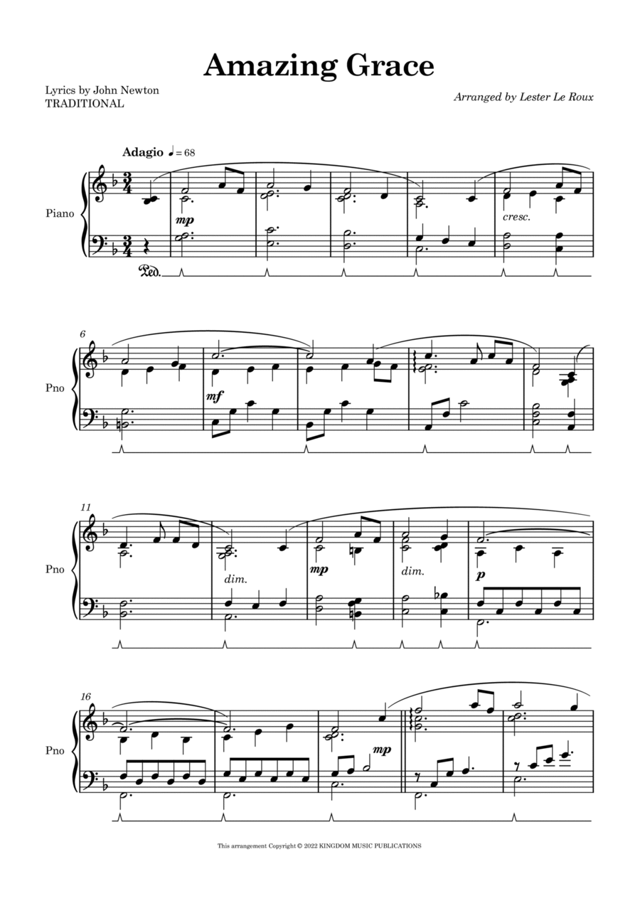 Amazing Grace Amazing Grace Piano Solo scores gallery preview page 1