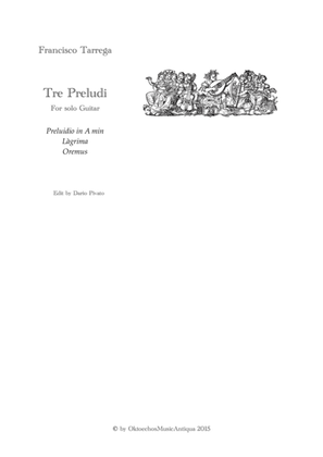 Book cover for 3 Preludi (Preludio in A min, Làgrima, Oremus)