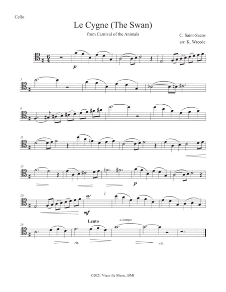 The Swan (Le Cygne) for Violin and Cello Duo String Duet scores gallery preview page 3