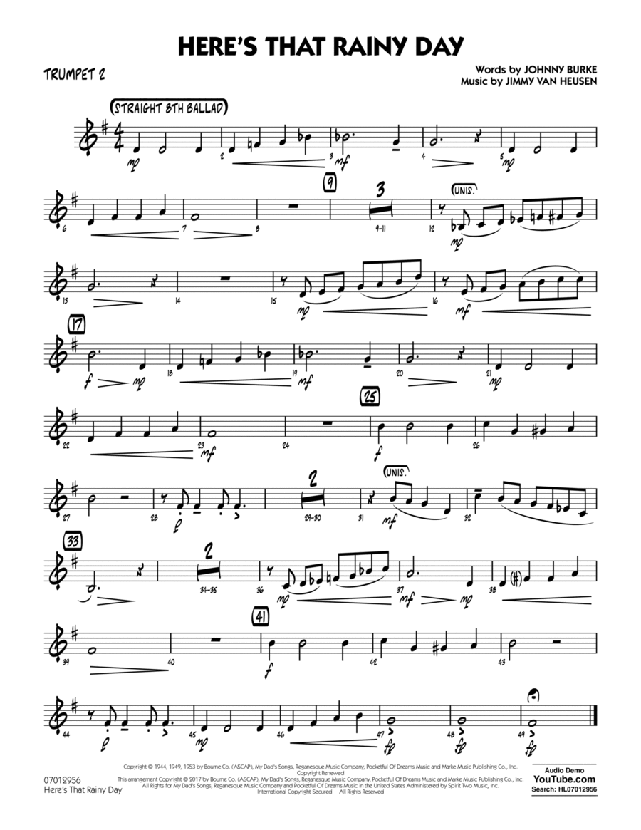 Here's That Rainy Day - Trumpet 2 Trumpet scores gallery preview page 1