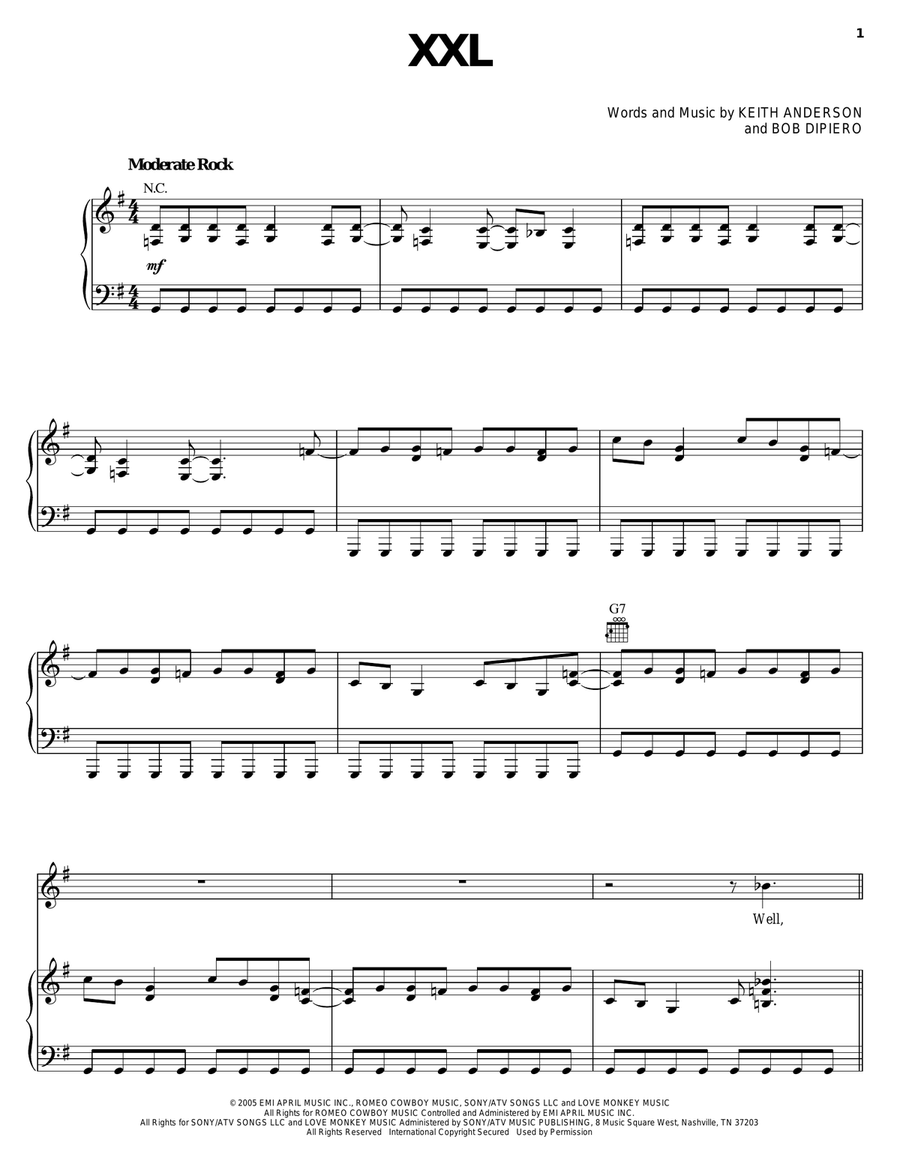 XXL (Double X-L) Piano, Vocal, Guitar scores gallery preview page 1