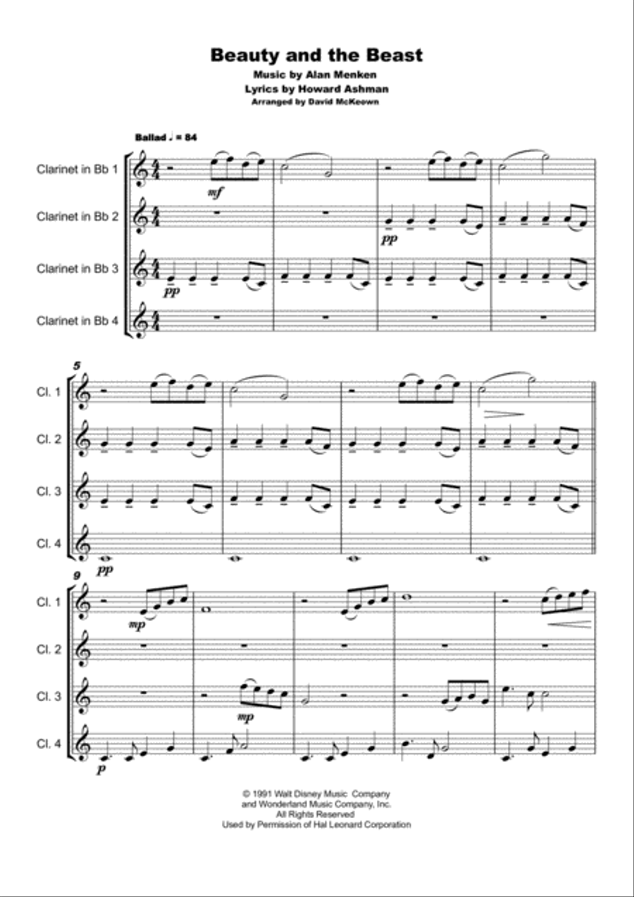 Beauty And The Beast Woodwind Quartet scores gallery preview page 2