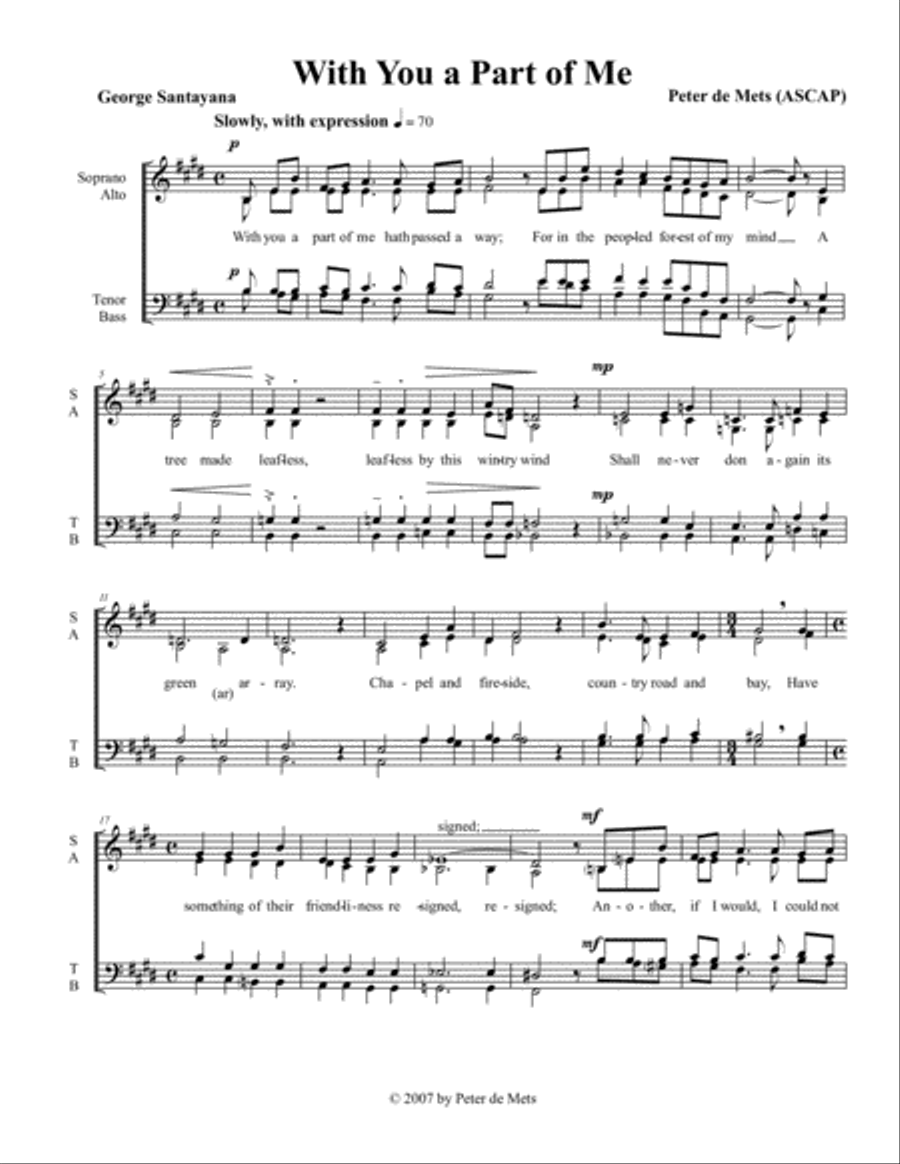 With You a Part of Me With You a Part of Me 4-Part scores gallery preview page 1