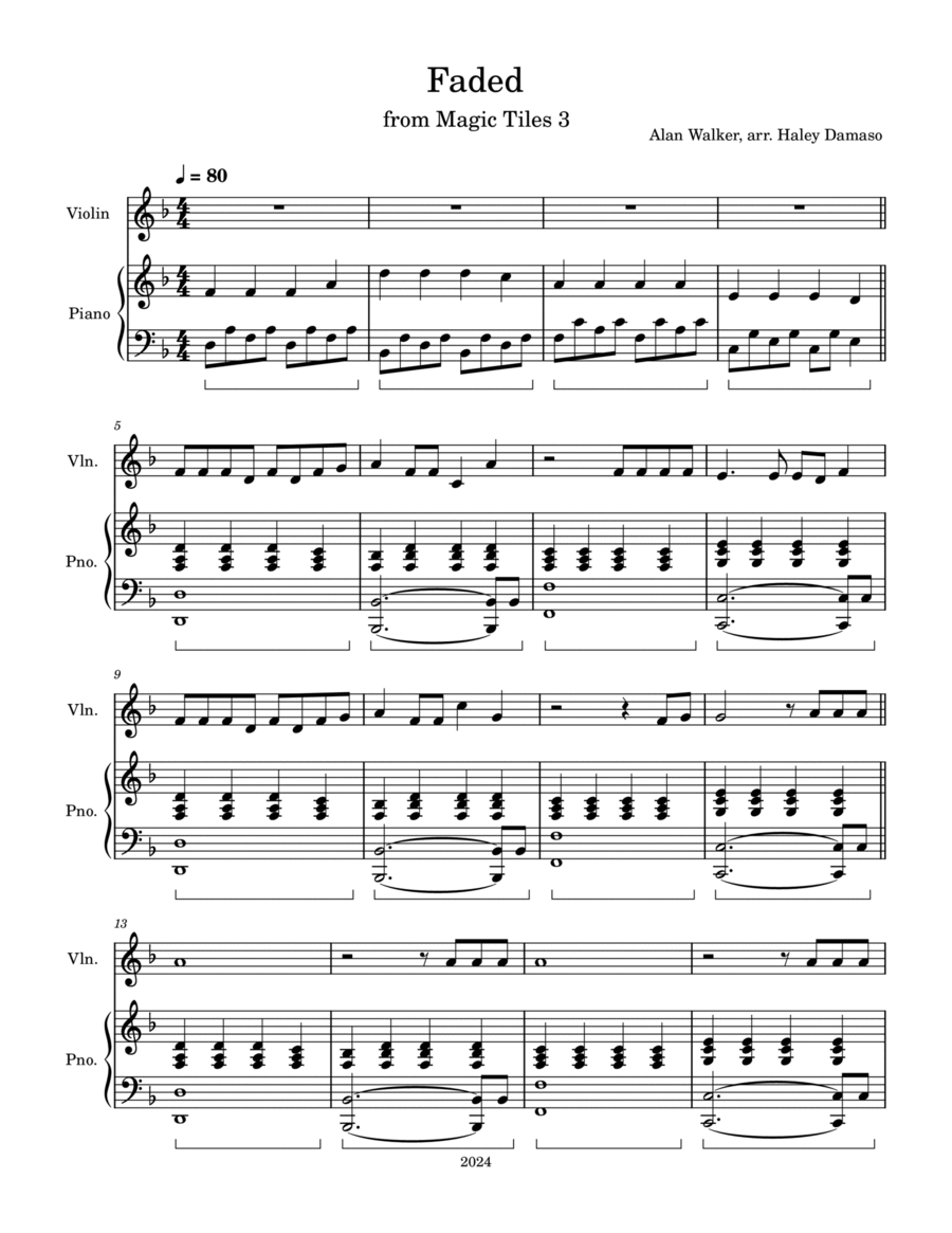 Faded Violin Solo scores gallery preview page 1