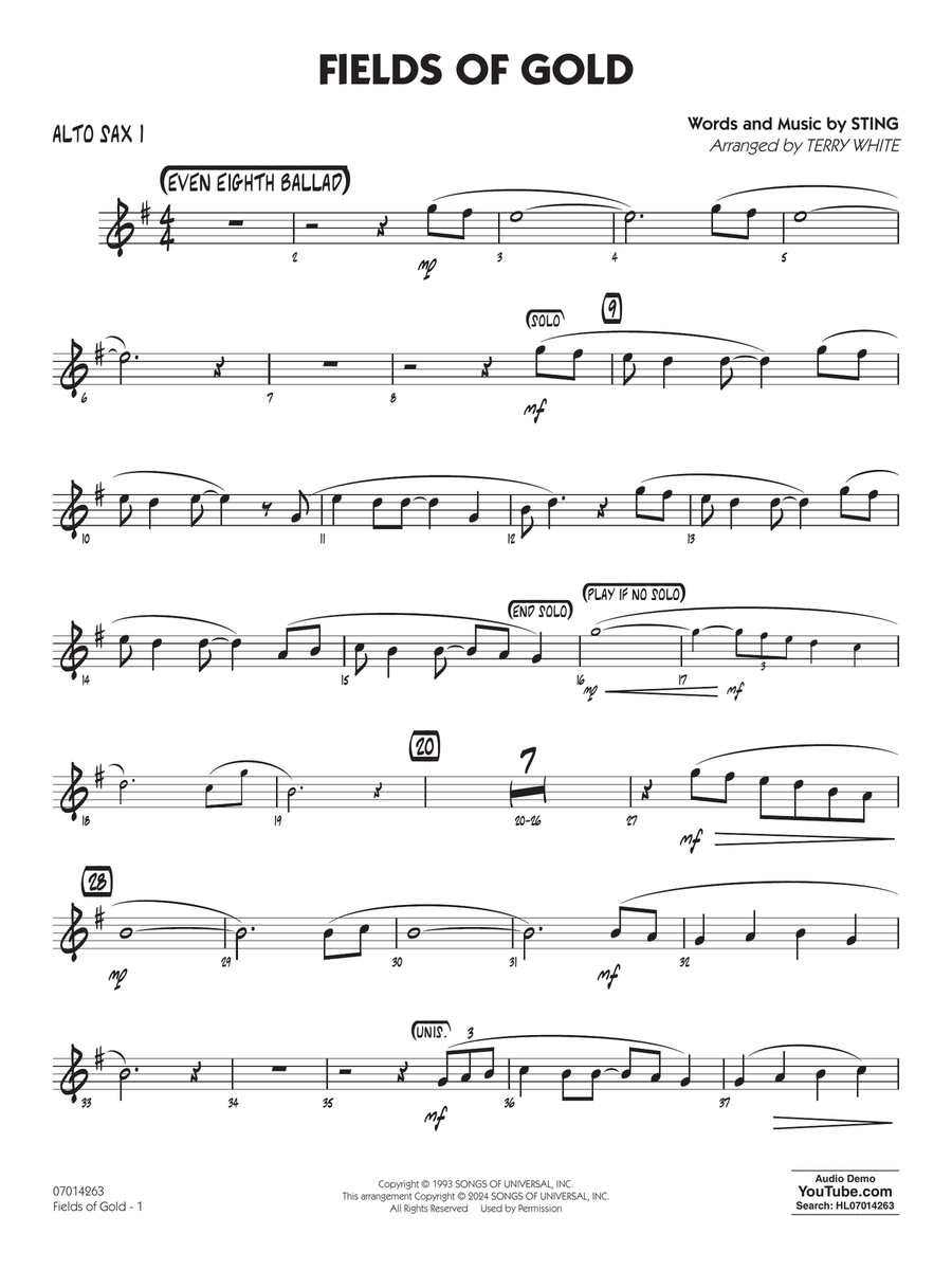 Fields Of Gold (arr. Terry White) - Alto Sax 1 Jazz Ensemble scores gallery preview page 1