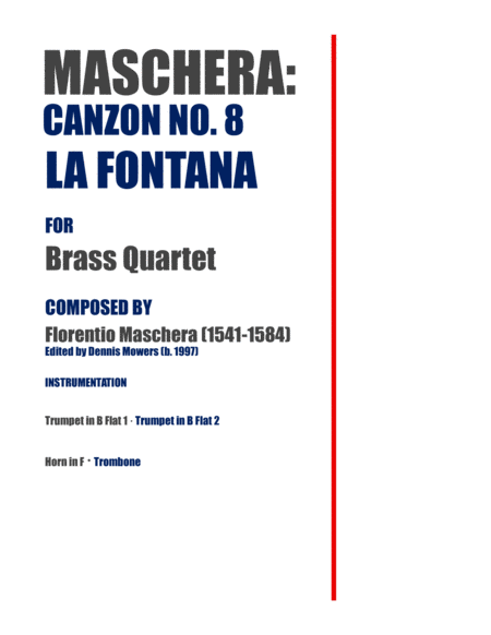 "Canzon No. 8: La Fontana" for Brass Quartet - Florentio Maschera image number null