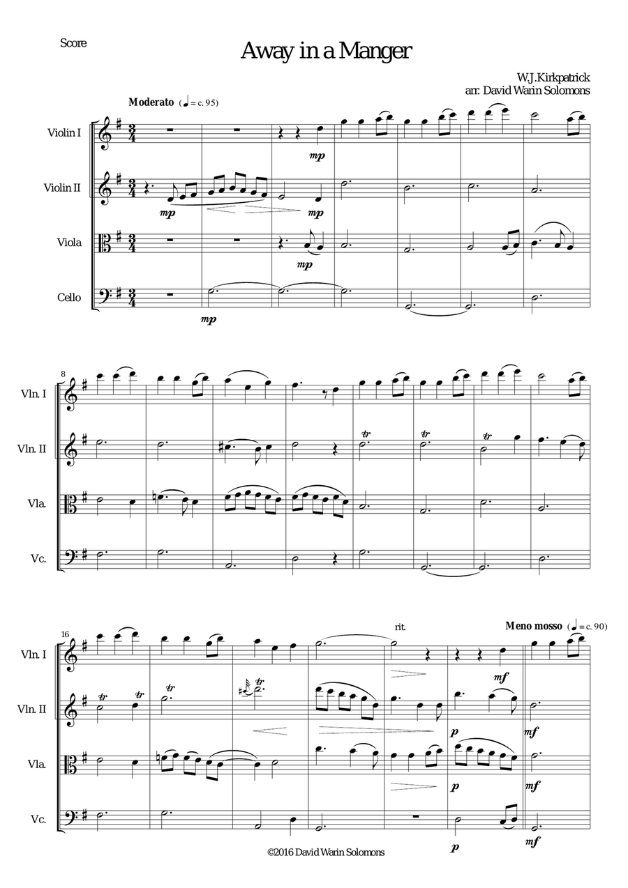Away in a manger for string quartet String Quartet scores gallery preview page 1