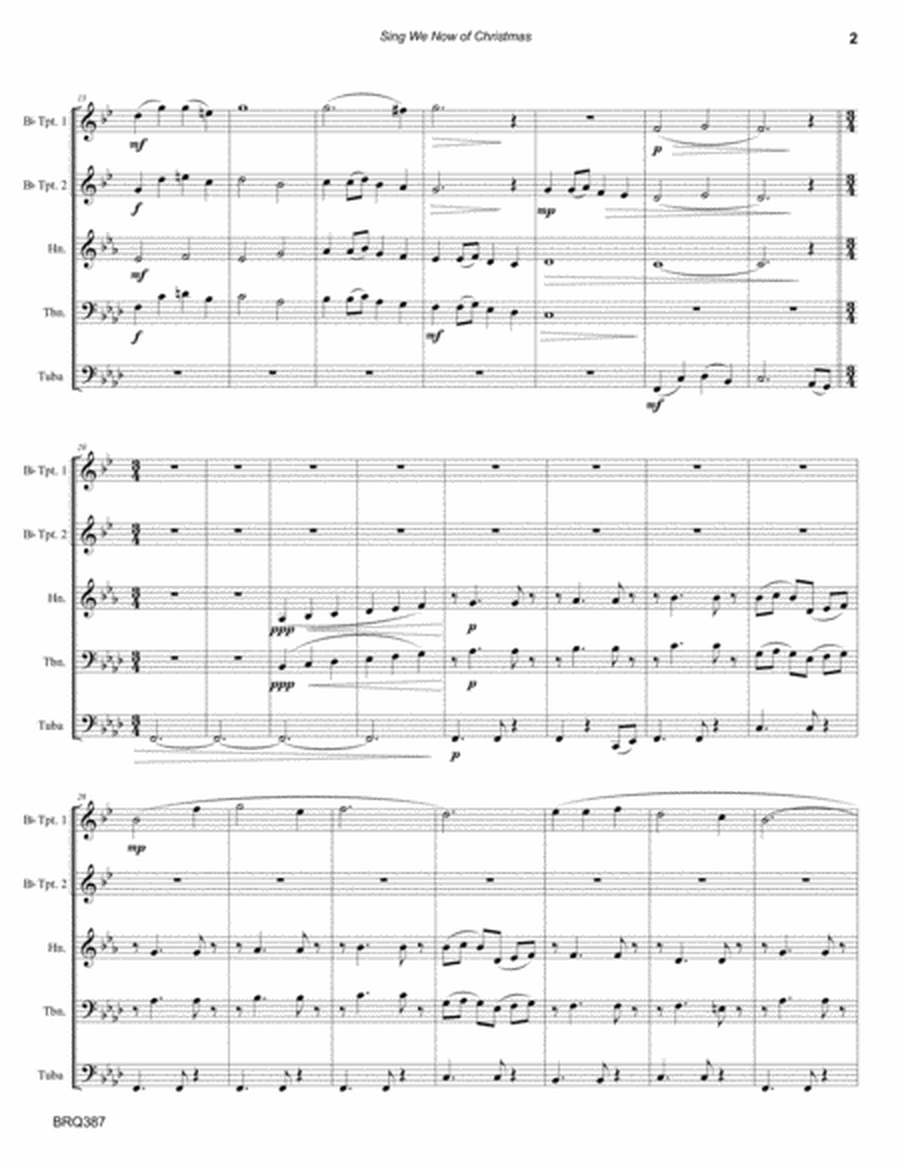 SING WE NOW OF CHRISTMAS arranged for BRASS QUINTET (unaccompanied) image number null