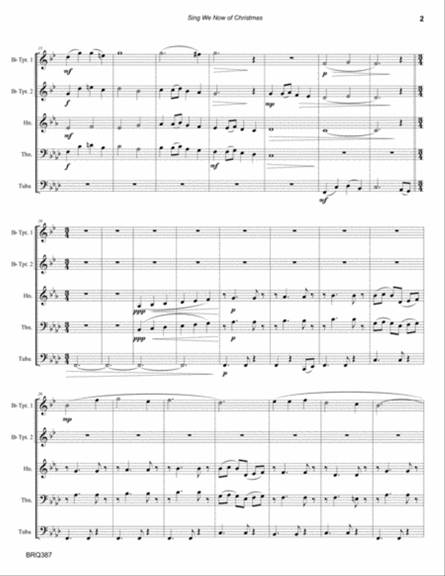 SING WE NOW OF CHRISTMAS arranged for BRASS QUINTET (unaccompanied) image number null