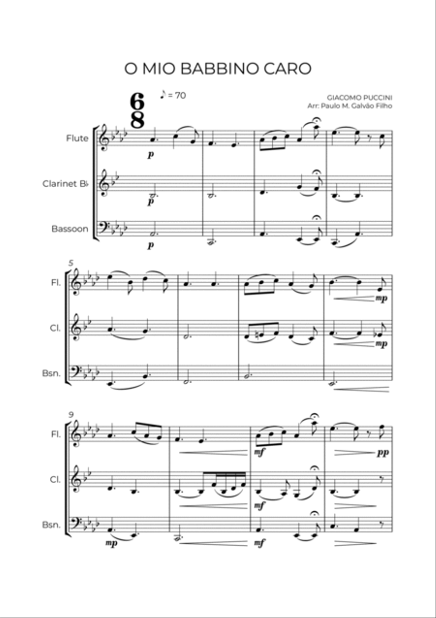O MIO BABBINO CARO - WIND TRIO (FLUTE, CLARINET & BASSOON) Woodwind Trio scores gallery preview page 2