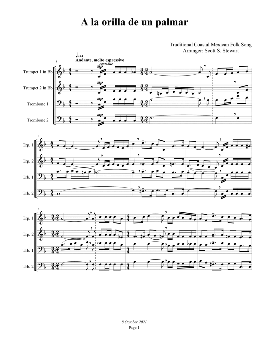 A la orilla de un palmar (Brass Quartet) Brass Quartet scores gallery preview page 1