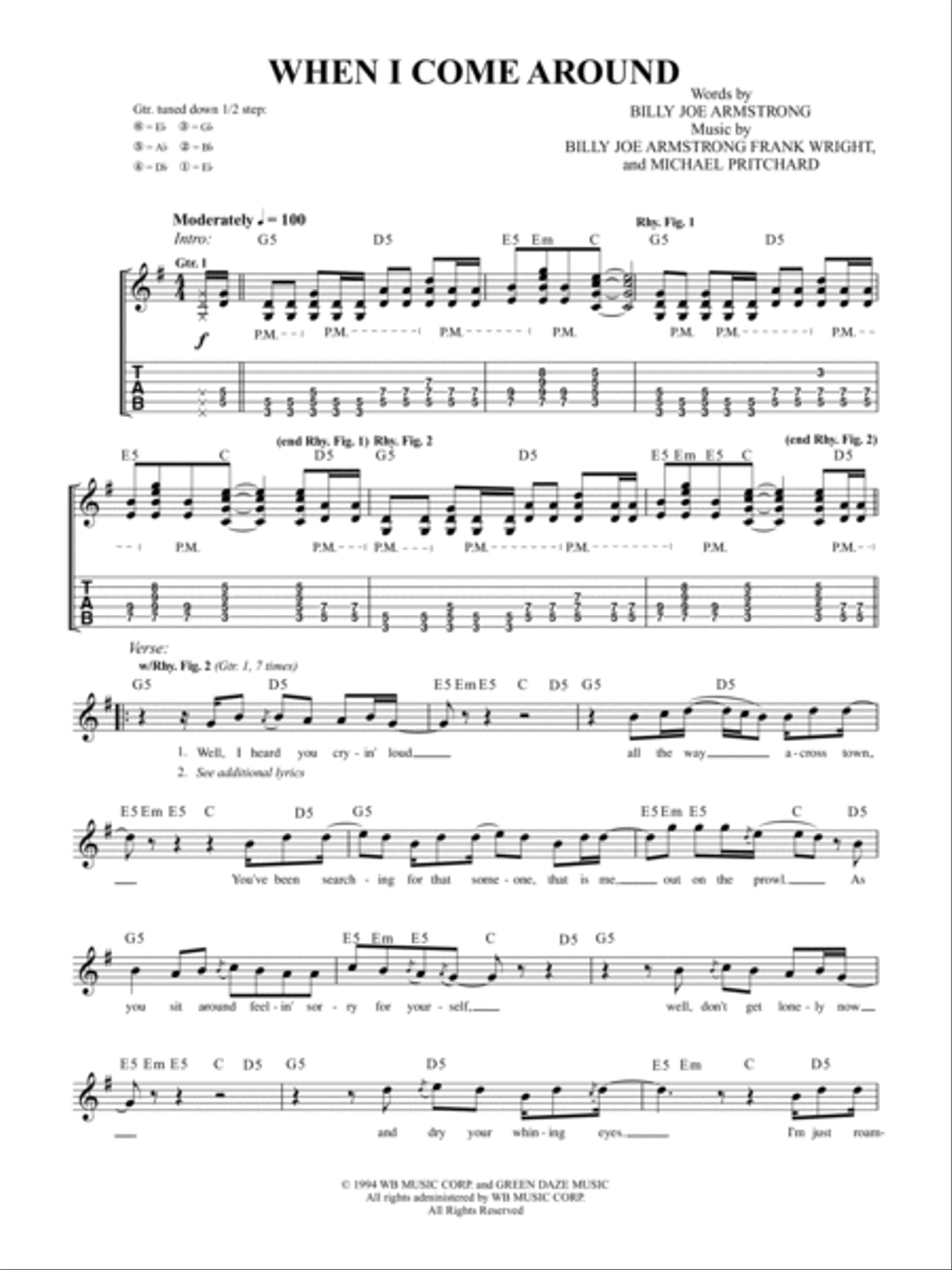 When I Come Around Guitar Tablature scores gallery preview page 1