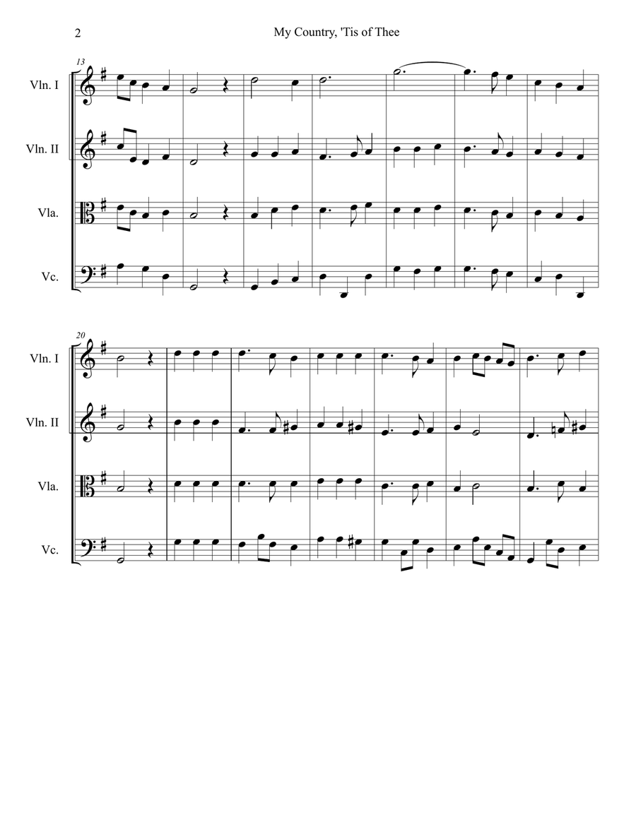 My Country, 'Tis Of Thee (America) (for String Quartet) String Quartet scores gallery preview page 3
