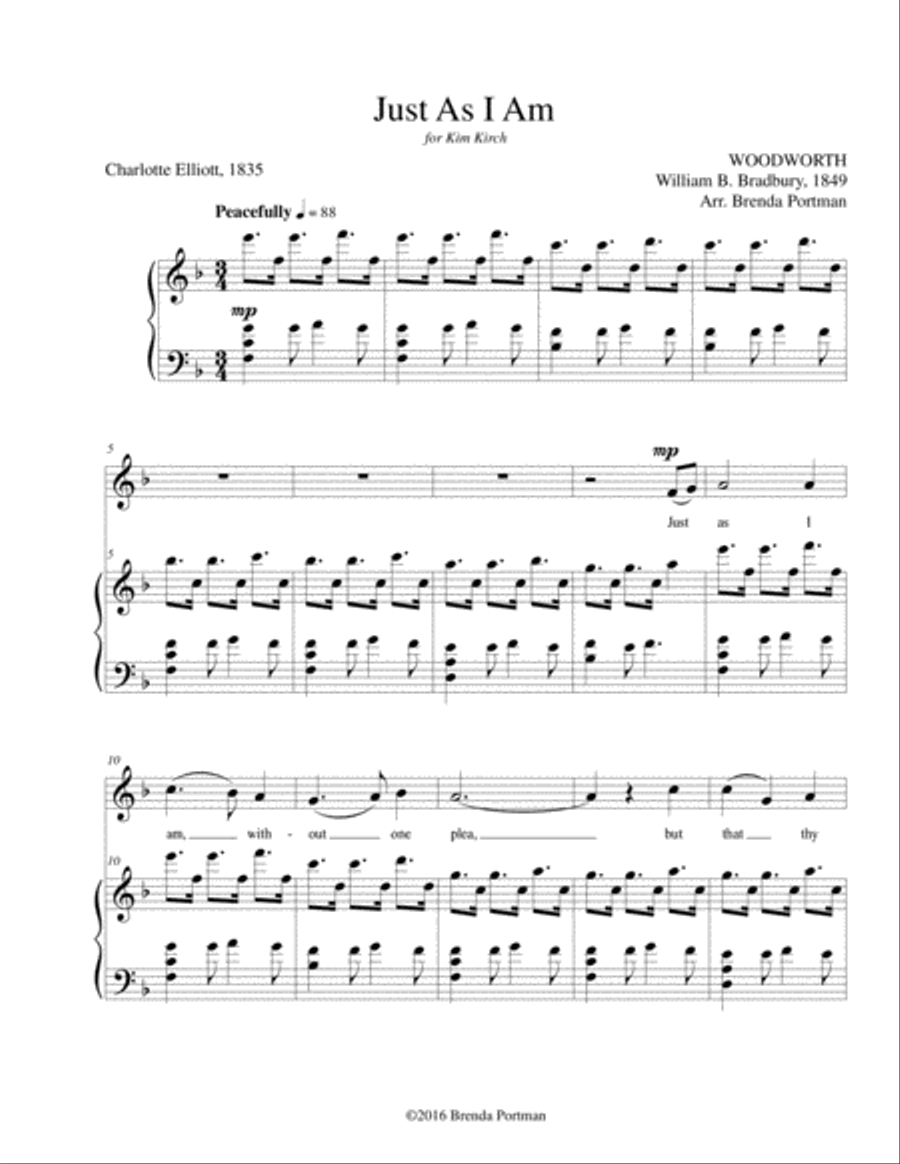 Just As I Am (WOODWORTH), High Voice, arr. Brenda Portman High Voice scores gallery preview page 1