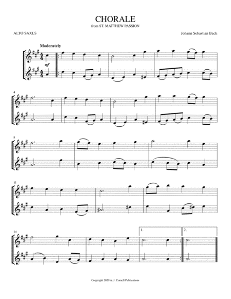 Chorale (from St. Matthew Passion) Woodwind Duet scores gallery preview page 1