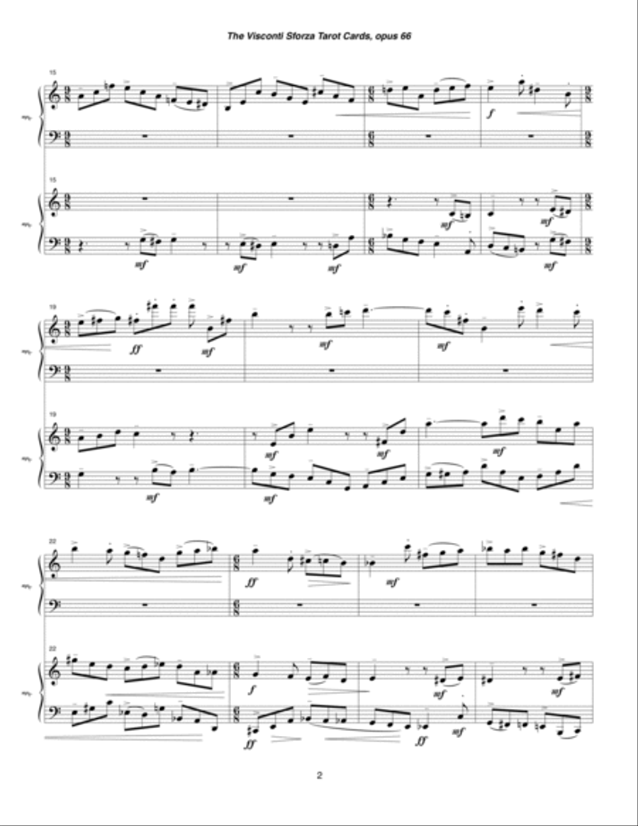Visconti Sforza Tarot Cards, opus 66 ... Twenty Two Salon Pieces For Two Pianos (1996) 09 La Giustiz 2 Pianos, 4-Hands scores gallery preview page 2