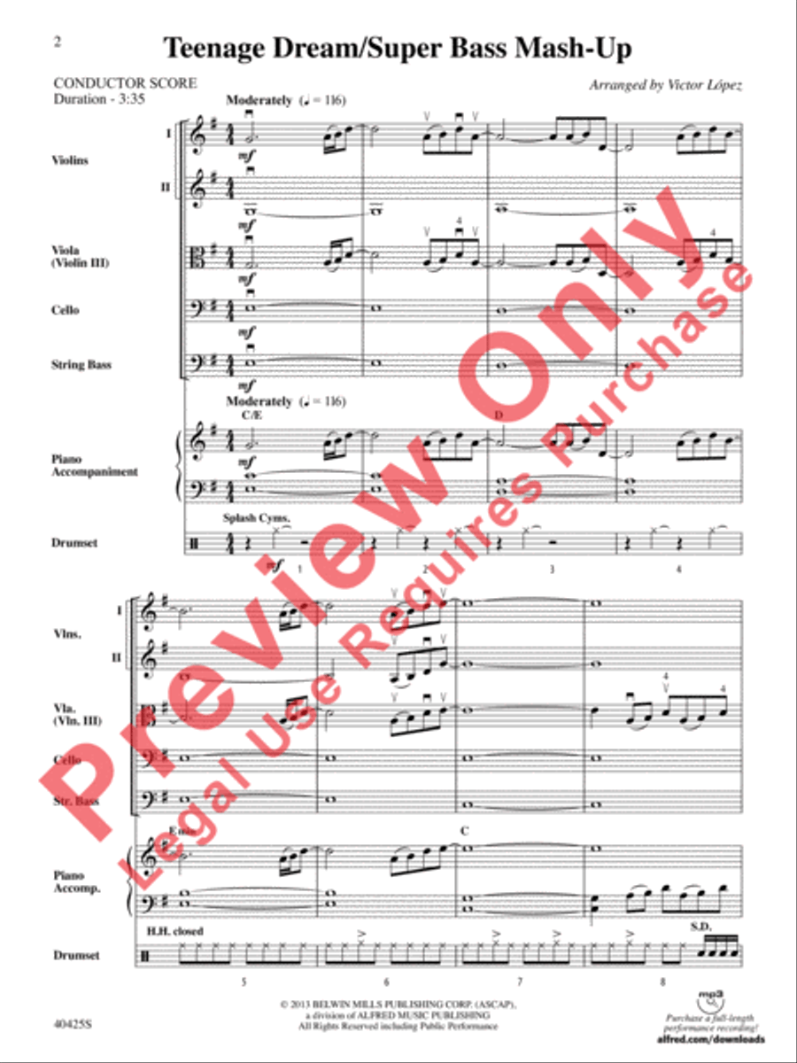 Teenage Dream / Super Bass Mash-Up String Orchestra scores gallery preview page 3
