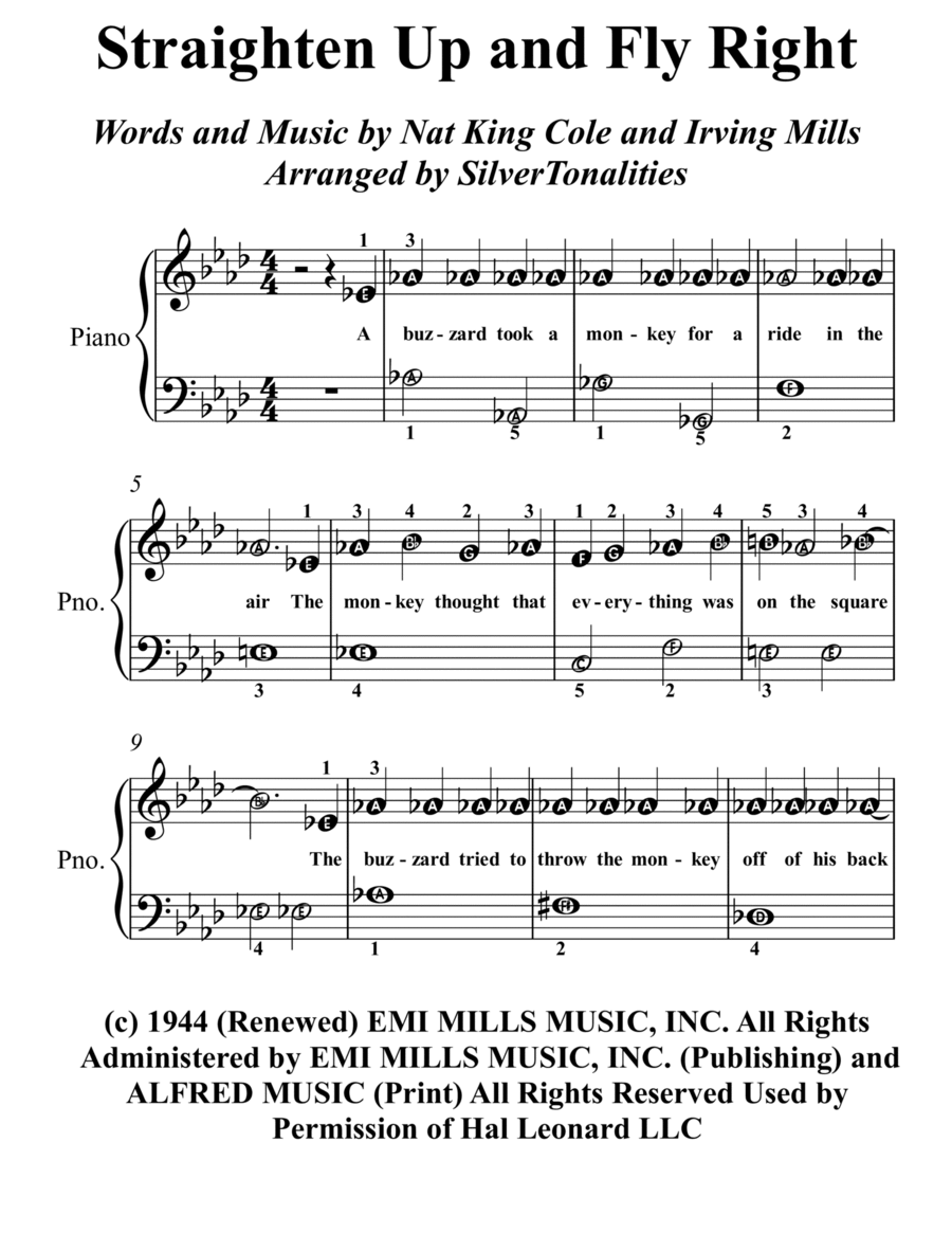 Straighten Up And Fly Right Easy Piano scores gallery preview page 1