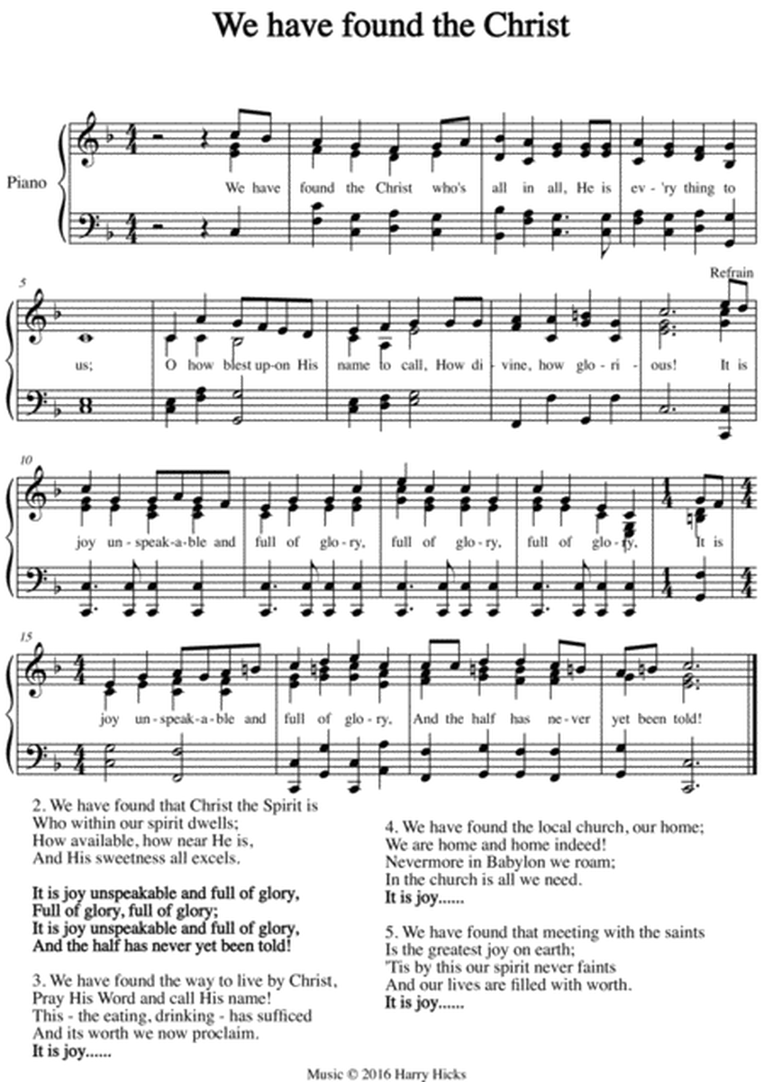 We have found the Christ. A new tune to a wonderful old hymn.