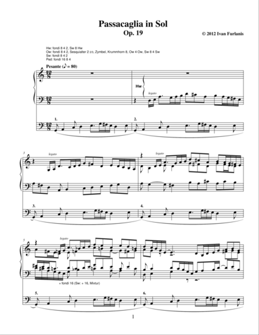 Passacaglia in Sol Op. 19 Organ Solo scores gallery preview page 1