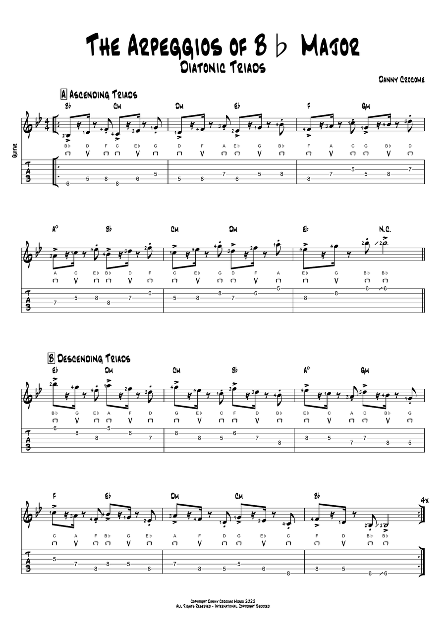 The Arpeggios of Bb Major (Diatonic Triads) Acoustic Guitar scores gallery preview page 1