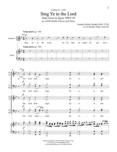 Sing Ye to the Lord: from Israel in Egypt, HWV 54