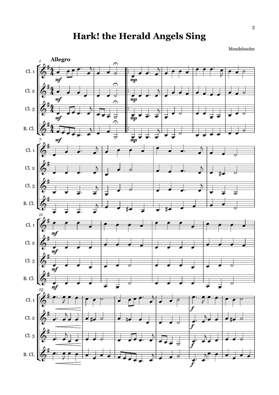 Christmas Carol Selection vol. 2 for clarinet quartet Clarinet Quartet scores gallery preview page 3