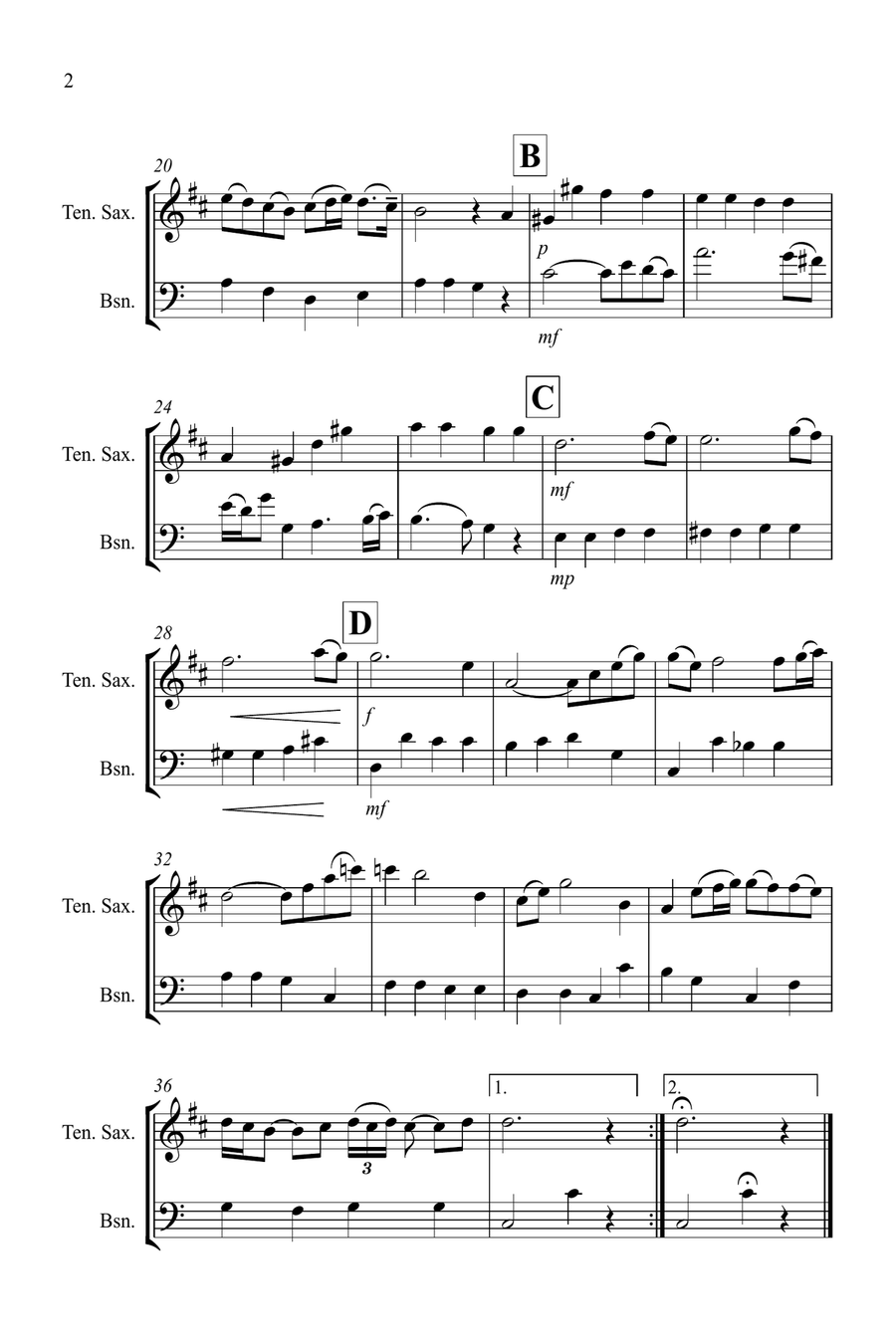 Air on a G String for Tenor Saxophone and Bassoon Duet Bassoon scores gallery preview page 2