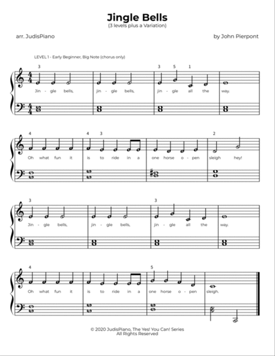 JINGLE BELLS (3 levels plus a Variation) Easy Piano scores gallery preview page 3