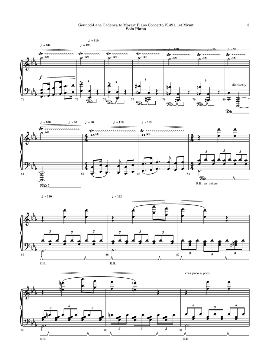 Cadenzas to Mozart Piano Concerto, K.491, Op. 42 Piano Solo scores gallery preview page 5
