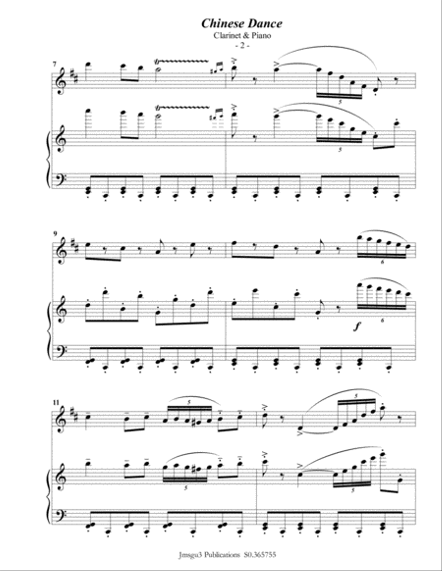 Tchaikovsky: Chinese Dance from Nutcracker Suite for Clarinet & Piano B-Flat Clarinet scores gallery preview page 3