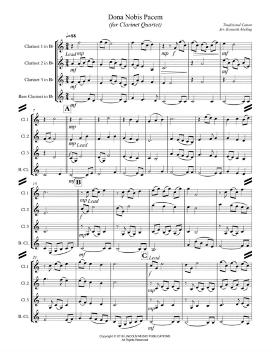 Dona Nobis Pacem (for Clarinet Quartet) Clarinet Quartet scores gallery preview page 2