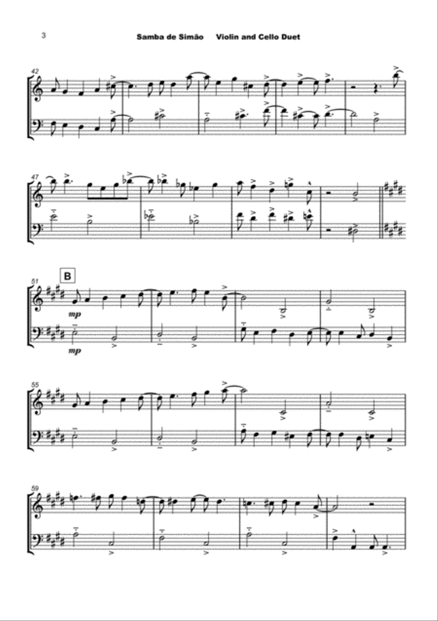 Samba de Simão, for Violin and Cello Duet String Duet scores gallery preview page 4