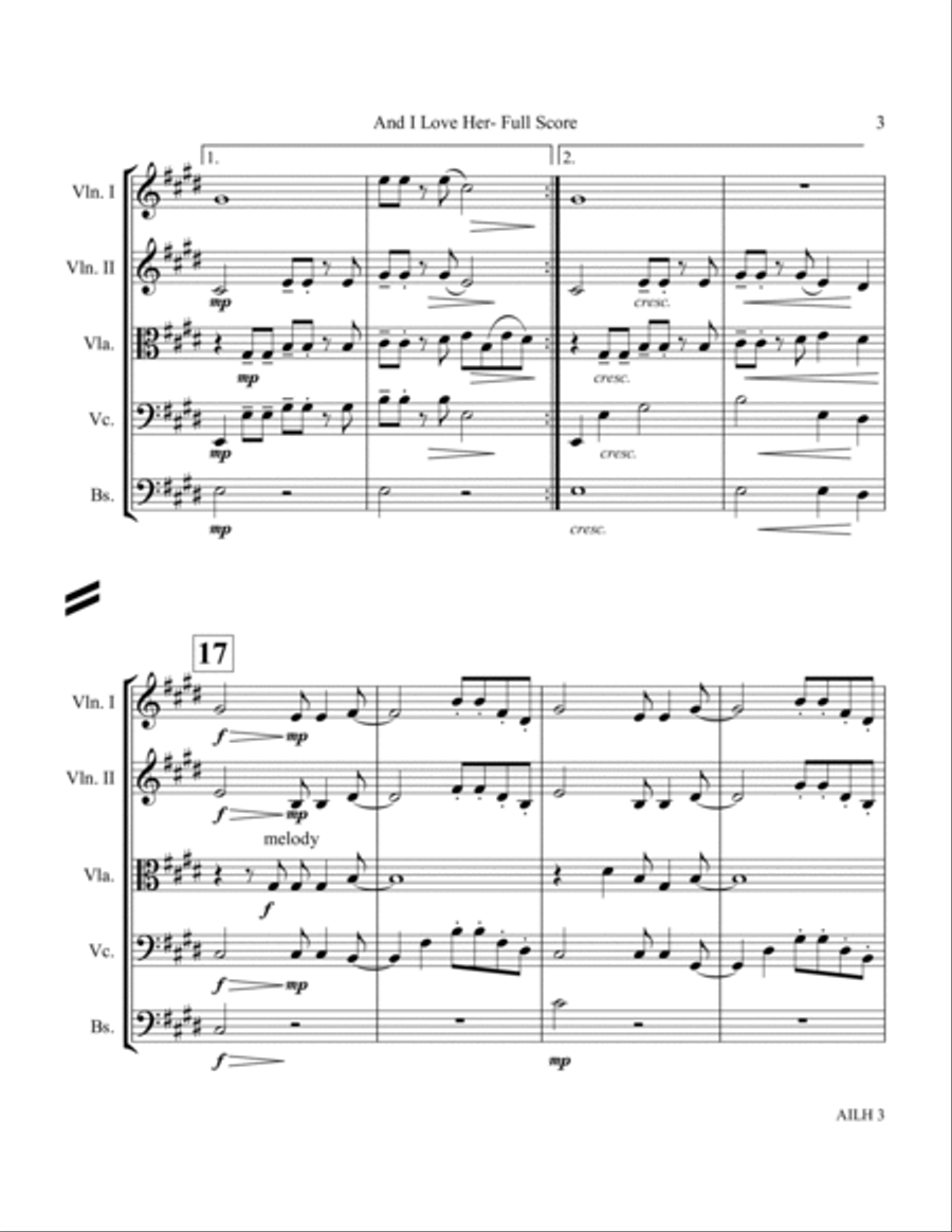 And I Love Her String Quartet scores gallery preview page 3