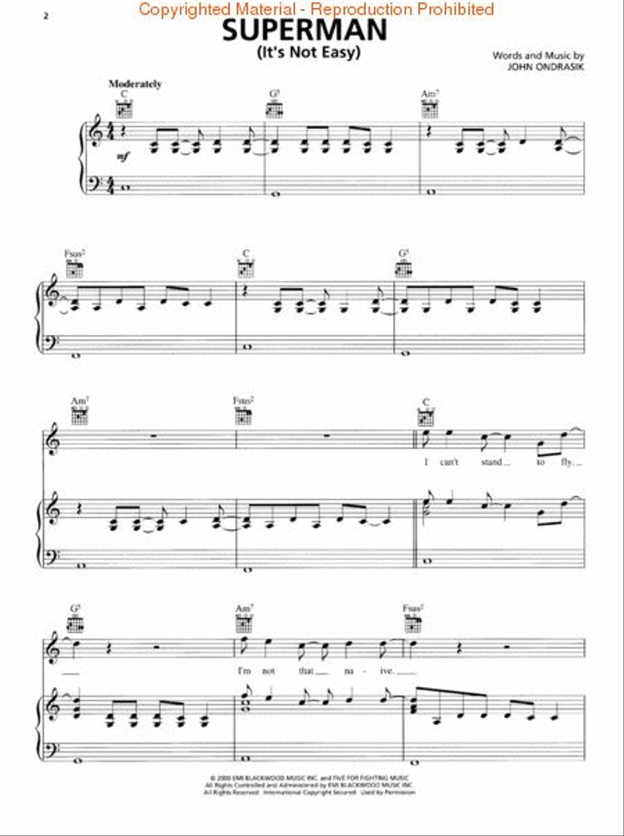 Superman (It's Not Easy) Piano, Vocal, Guitar scores gallery preview page 2